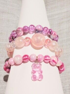 Handmade Bracelet One Of A Kind. Pink Purple Premium Acrylic. Lot Of 3. Size 7''